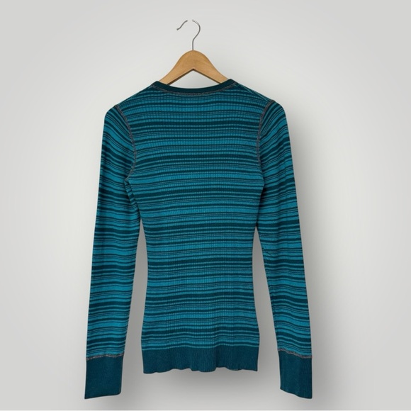Title Nine Merino Wool Striped Henley Sweater Women's M Blue‎ Green - Picture 4 of 5